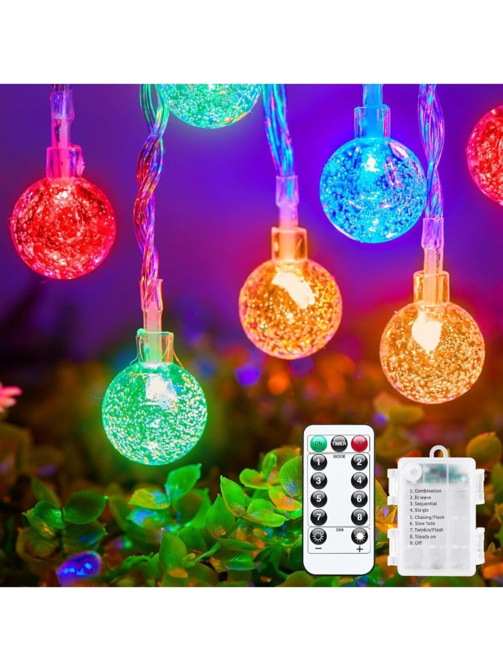 Crystal Globe String Lights Battery Operated 33 ft 60 LED Fairy Remote 8 Modes